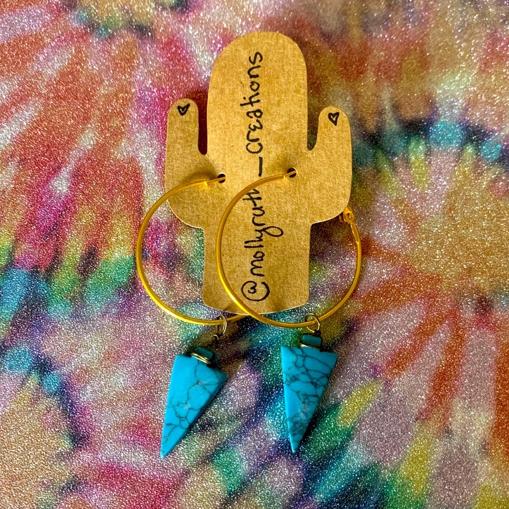 Handmade gold Who turquoise arrowhead earrings
